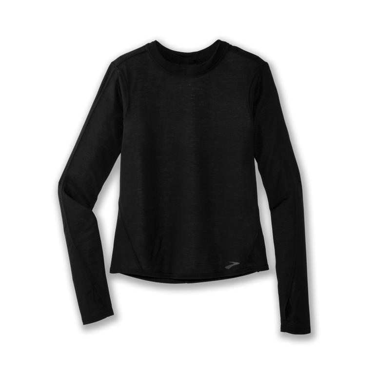 Brooks Distance Women's Long Sleeve Running Shirt - Heather Oatmeal/Black (04137-MZAC)